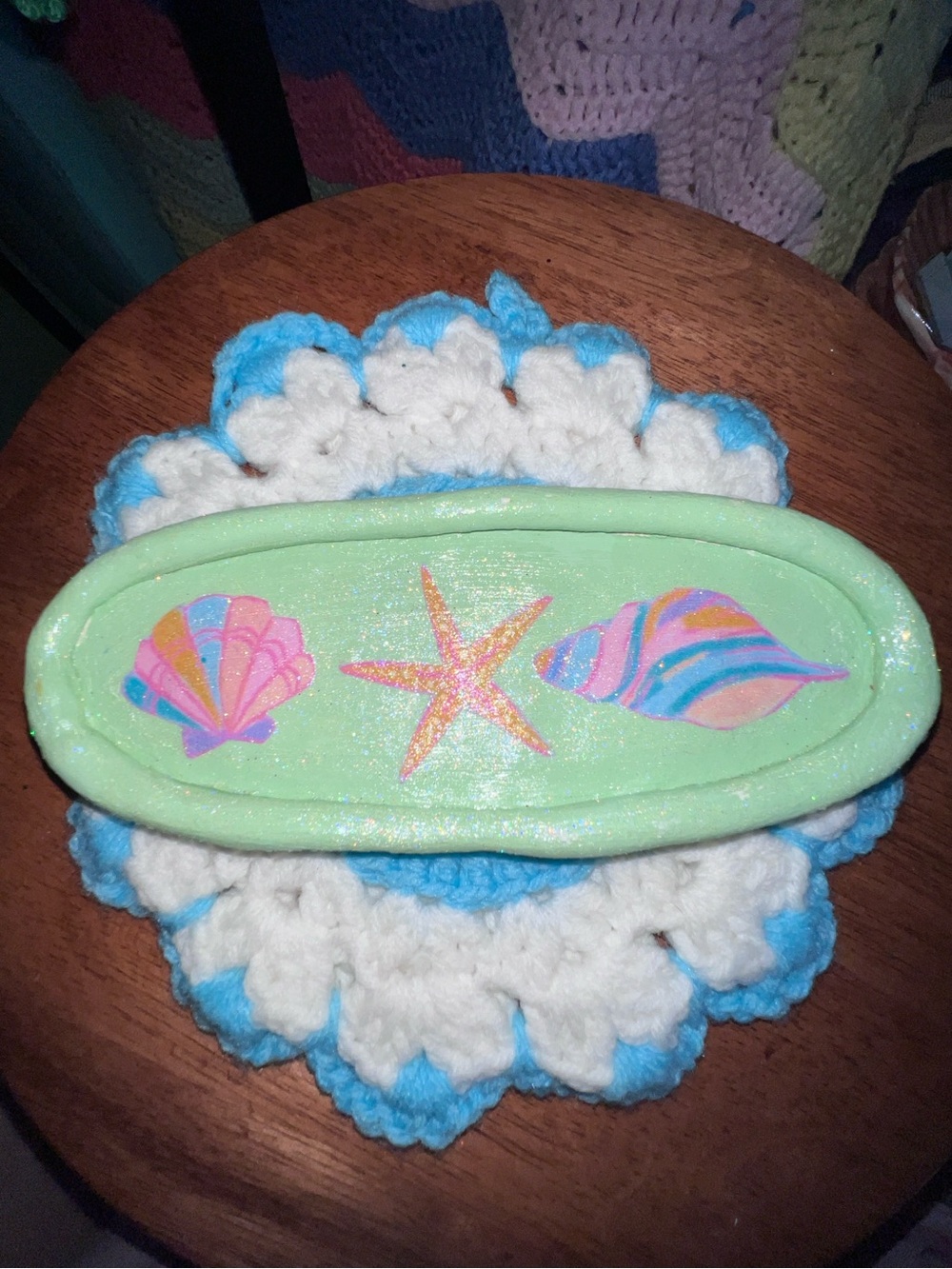 Handmade iridescent Pastel Sea Shell Trinket Dish